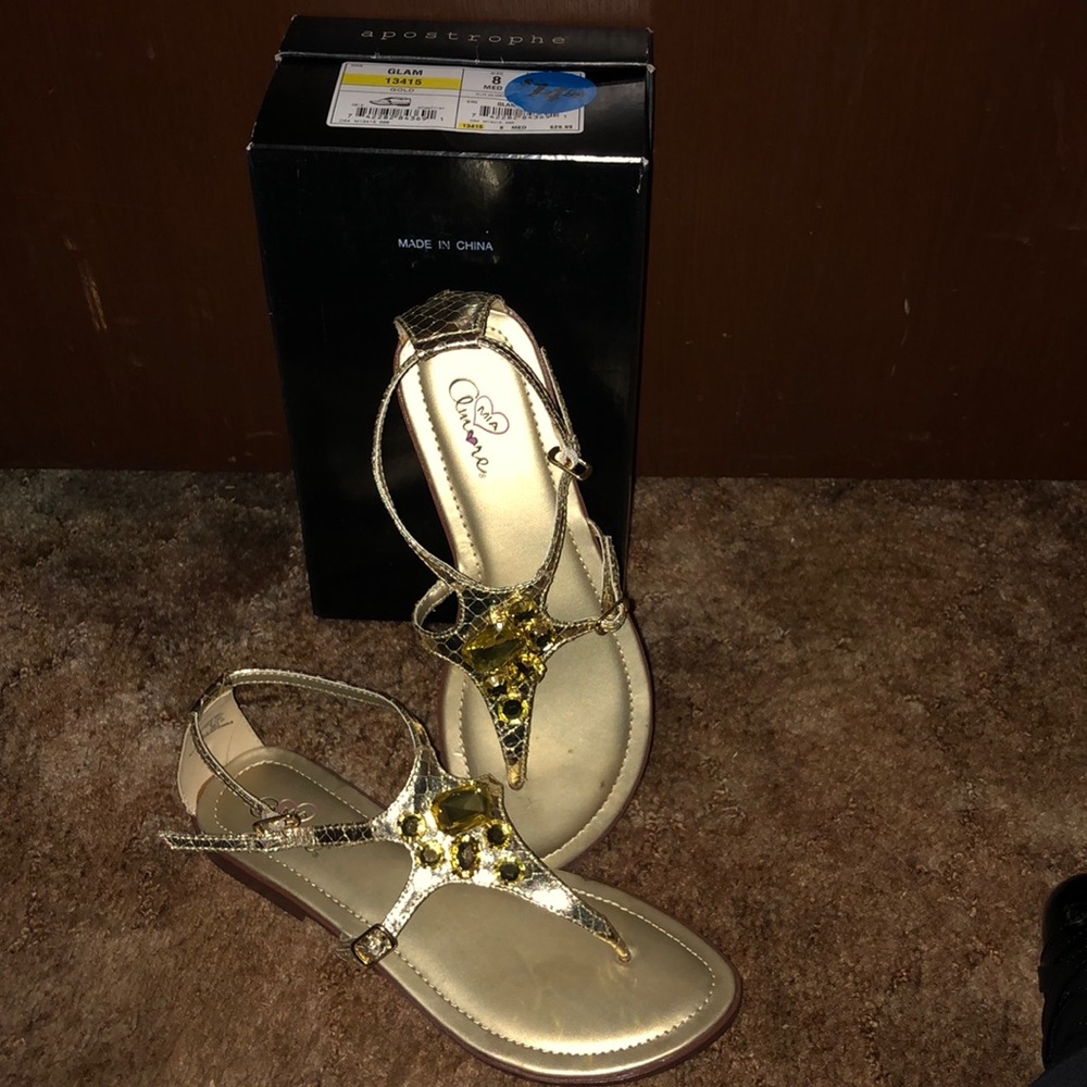 Gold jewel sandals with metallic back